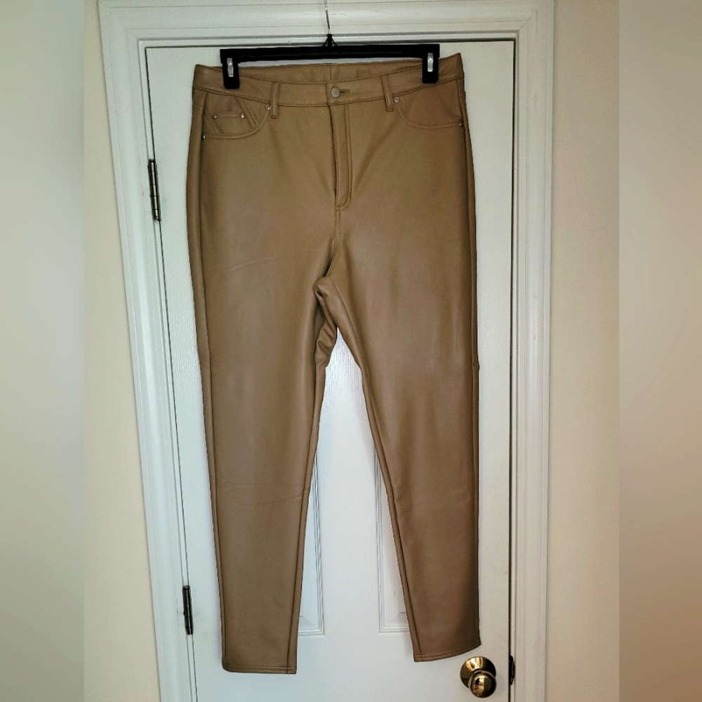 Faux leather tan pants